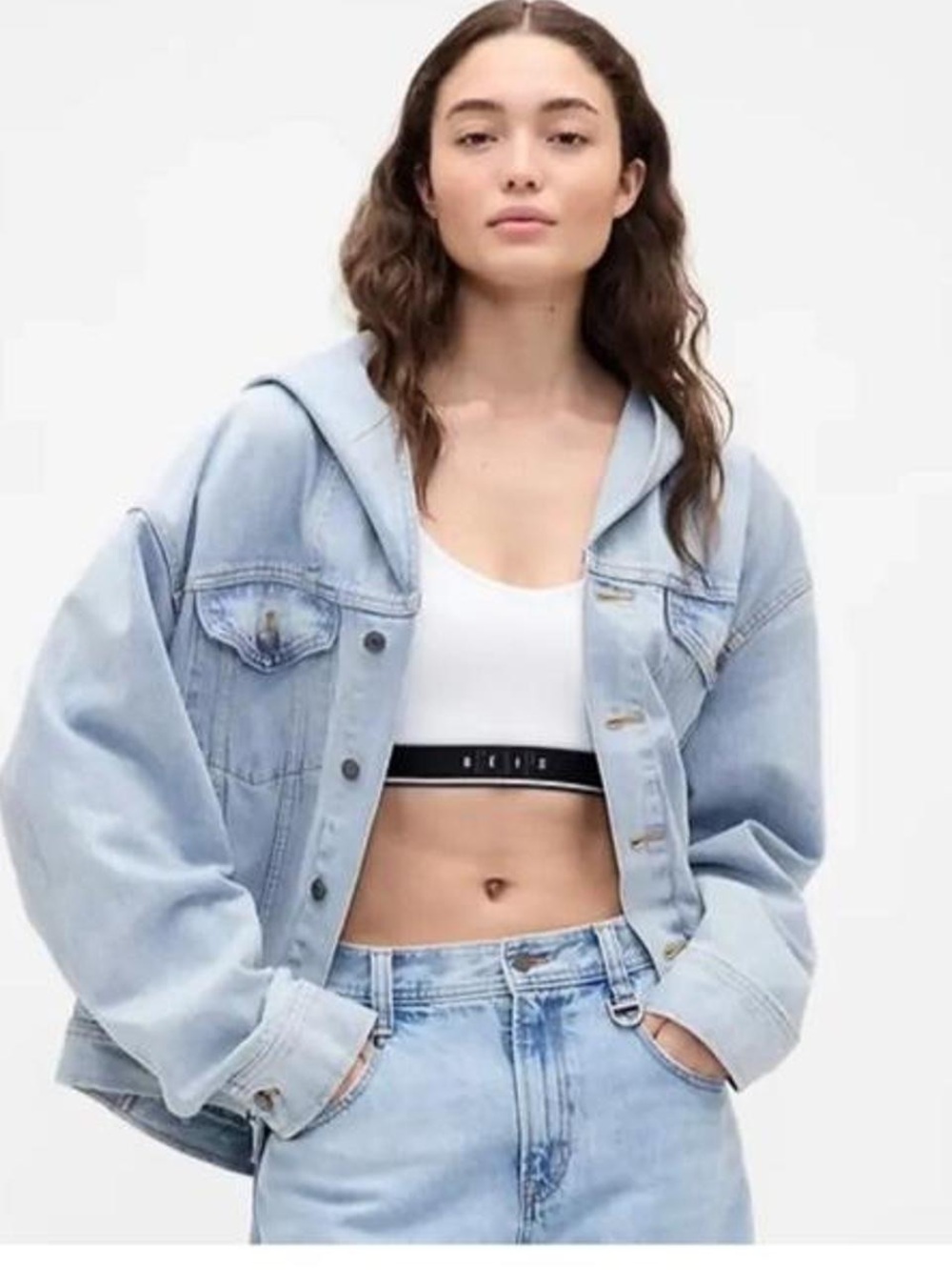 GAP Light Blue Denim Hooded Jean Jacket - Women